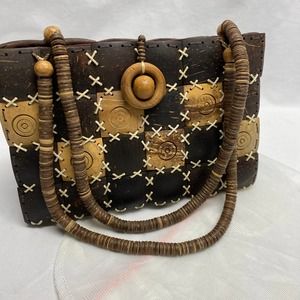 Handmade Coconut Shell Patchwork Handbag Tote Shoulder Beaded Strap